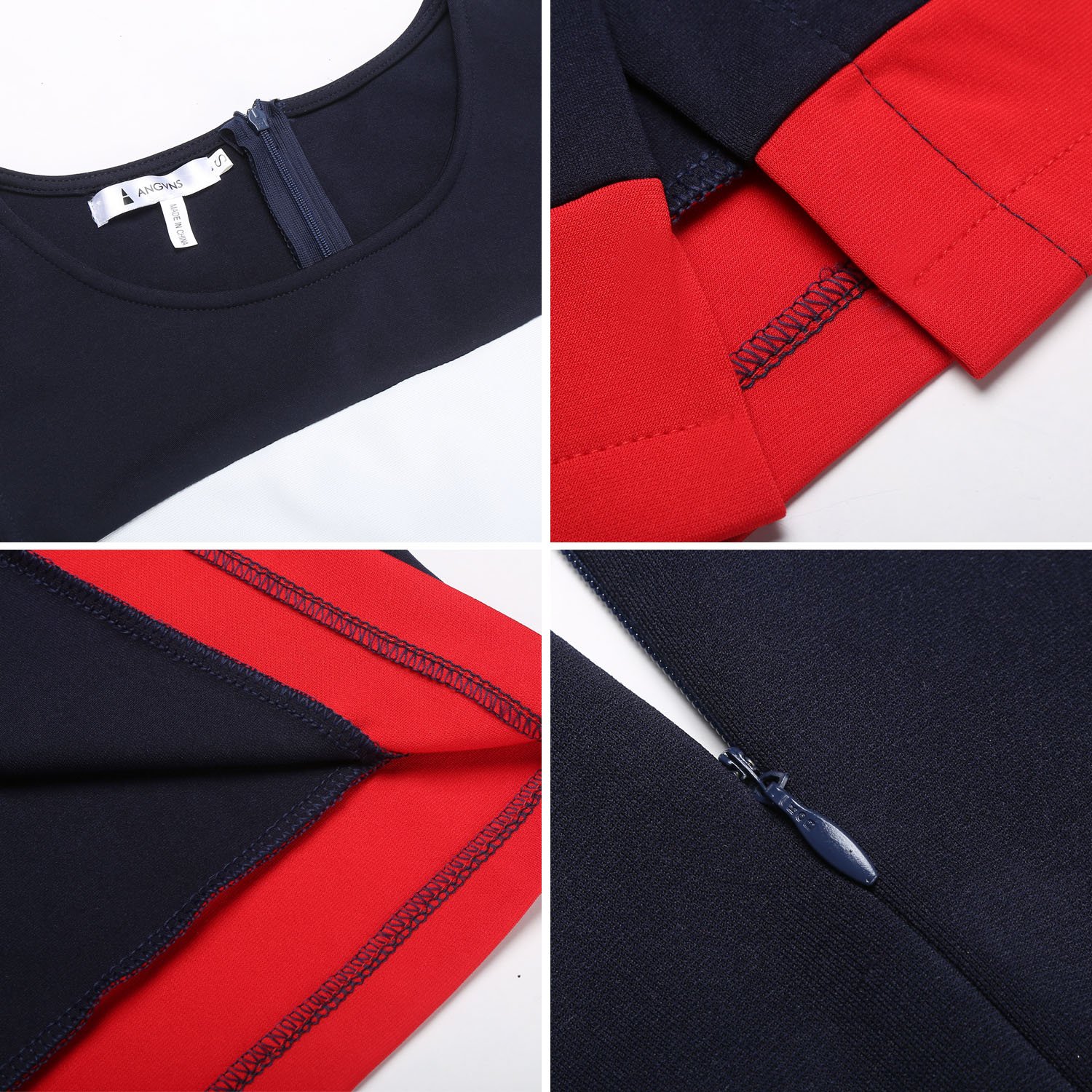 ANGVNS Women\'s Fashion Slim O Neck Colorblock Stripe Pencil Dress