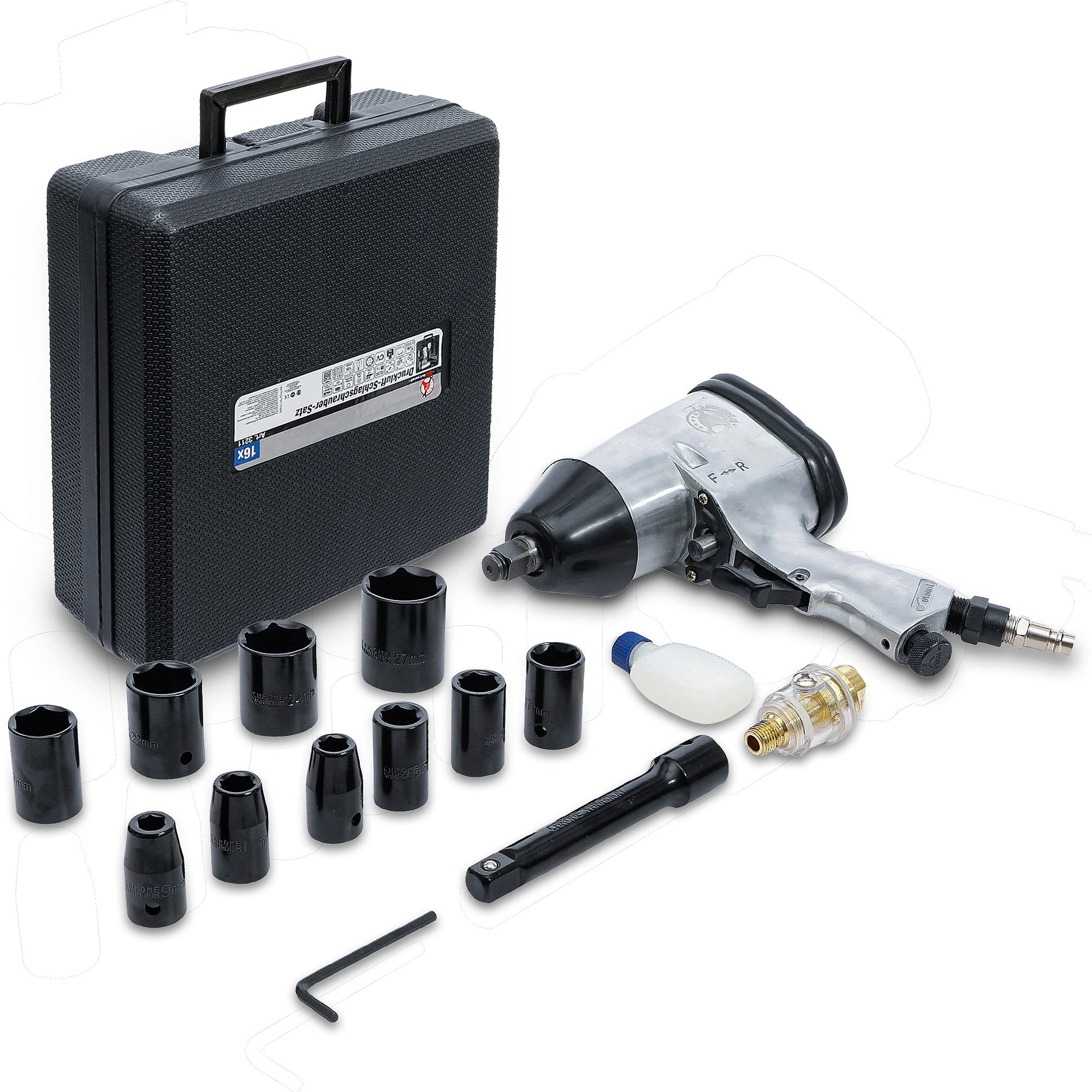 BGS Diy 3211 | Air Impact Wrench with Tool Set | 12.5 mm (1/2") | 312 Nm | 16 pcs.