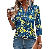 LOMON Womens Tops 3/4 Sleeve Botton Down Shirts Casual V Neck Tunic Blouses Pleated Fashion Summer Tees 2026 Trendy S-3XL
