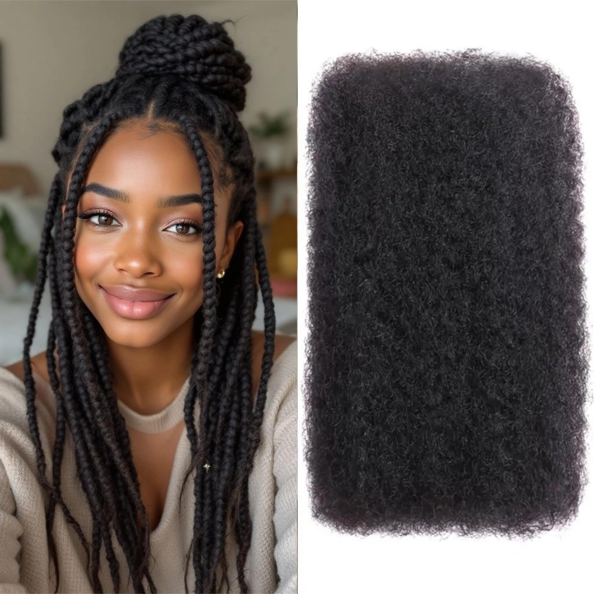 Photo 1 of 16 Inch Afro Kinkys Bulk Human Hair 1 Pack 50 Gram Natural Black Human Braiding Hair 100% Human Hair for Twist Dreadlocks Extensions and Locs Repair