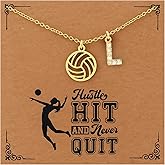 JINYRSOC Volleyball Necklace with Initial for Women Inspirational Sports Jewelry with Card Meaningful Gift for Volleyball Players and Teams