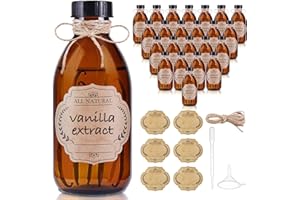 ELUMEIRO 8 OZ Amber Glass Bottles with Lids, 24 Pack Leakproof Glass Bottles for Vanilla extract, Shampoo, Tinctures, Essential Oils, Homemade Hot Sauce, Syrup, Boston Round Brown Bottle