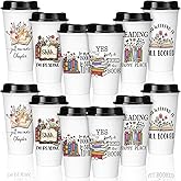 Pickmesh 12 Pack Book Themed Gift Cups for Women Reusable Coffee Cup 16 oz Tumblers with Lid Plastic Cups Travel Coffee Mug Thank You Gifts for Hot and Cold Drinks