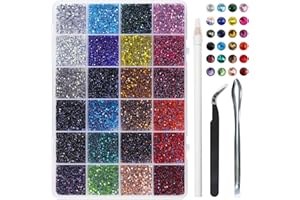 BEADSLAND Hotfix Rhinestones Mixed 24 Colors, SS10 Rhinestones for Crafts Clothes, Hotfix Crystals with 1 Tweezers, 1 Wax Pencil and 1 Spoon