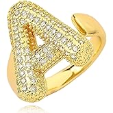 Initial Ring for Women, 14K Gold Plate Gold Rings for Women, Chunky Letter Ring, Non Tarnish Adjustable Pinky Letter Cubic Zirconia Statement Stacking Rings Personalized Jewelry Birthday Gifts