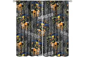 PHTAYOT Monster Truck Curtains, Cartoon Monster Kids Boys Fire Monster Truck Print for Teens Room Window Decor, Rod Pocket Blackout Drapes for Nursery Baby Bedroom Playroom 2 Panel Set 20.5"W X 45"L