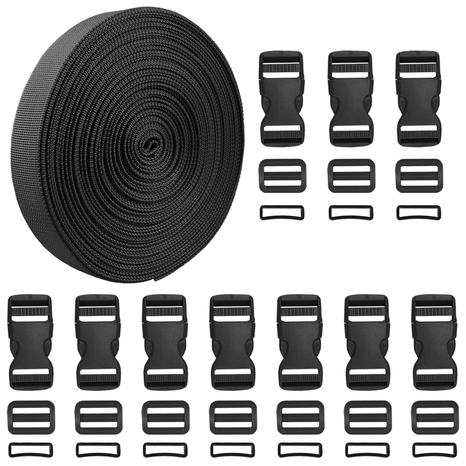 MAGARROW Cargo Strap, 10.9 Yards Adjustable Polyester Travel Luggage Straps with Quick Release Buckle, Black, 10 Sets