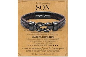 WIKHIA Gifts for Dad Son Grandson Boyfriend Husband, Cool Infinity Leather Bracelet for Him Birthday Christmas Anniversary Valentine's Day Present Ideas for Men