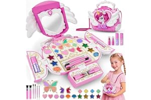 HANRONI Unicorn Kids Makeup Kit with Mirror & Strap, Real Washable Make Up Set Princess Toys Unicorn Toys for Girls Age 4-6 5-7 6-8 8-13,Girls Toys Stocking Stuffers for Kids,Birthday Gifts for 3-12 Year Old