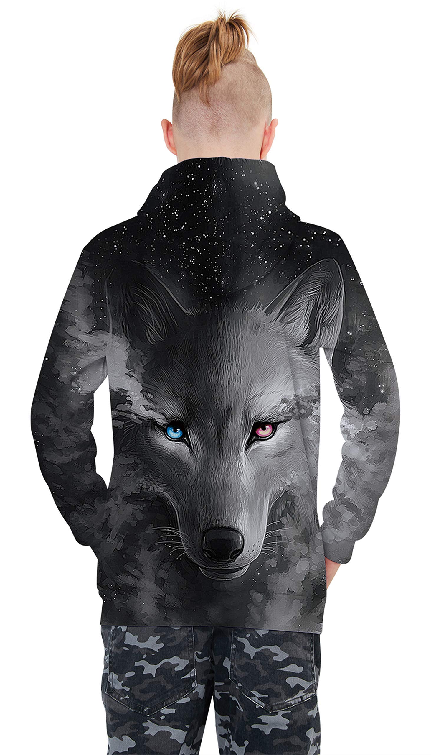 ALISISTER Boys Girls Kids Wolf Hoodie 3D Digital Printed Hooded Pullover Sweatshirt with Pockets Autumn Winter Tshirts M