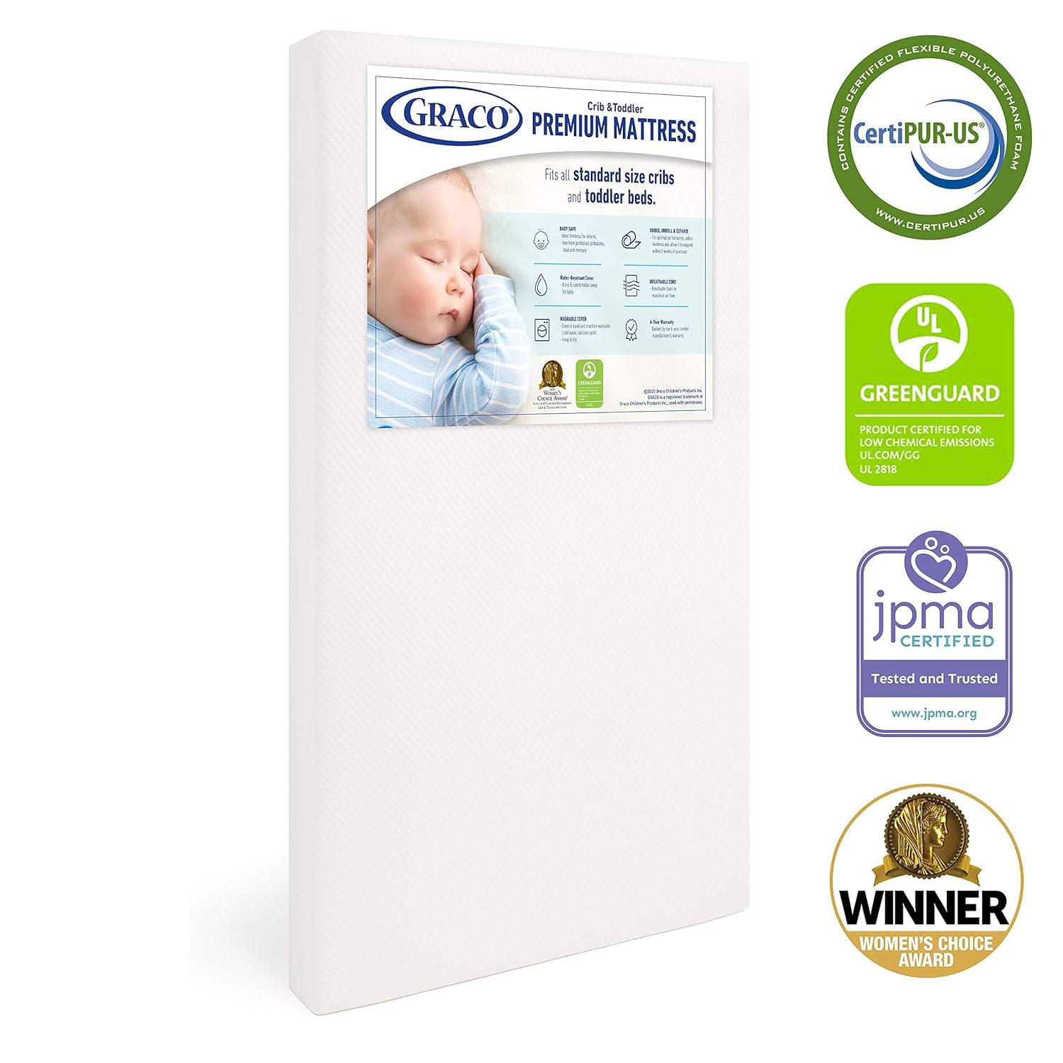 Graco Premium Foam Crib and Toddler Mattress in a Box – GREENGUARD Gold Certified, Non-Toxic, Breathable, Removable Washable Water Resistant Outer Cover : Baby