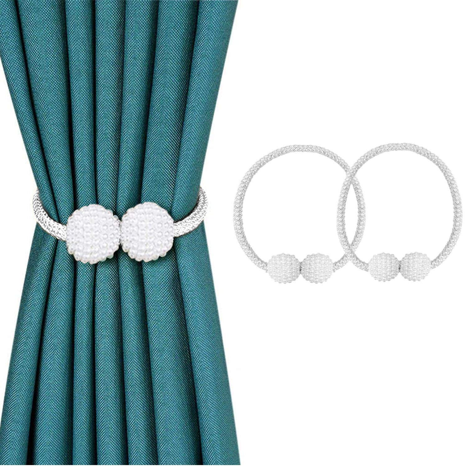 SUOXU Magnetic Curtain Tiebacks, 2pcs Tie Backs Clips Rope Holdbacks Holder Buckles For Home Office Hotel Window Decorative Curtains Accessories (White)