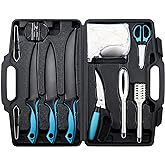 KNINE OUTDOORS Fish Fillet Knife Set Curved Flex 7 inch 9 inch Filet Knife for Filleting and Boning, Non-Slip Handles, Includes Fishing Braid Line Scissors, Fish Dressing Scissors, Filleting Pad