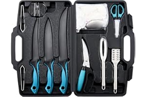 KNINE OUTDOORS Fish Fillet Knife Set Curved Flex 7 inch 9 inch Filet Knife for Filleting and Boning, Non-Slip Handles, Includes Fishing Braid Line Scissors, Fish Dressing Scissors, Filleting Pad