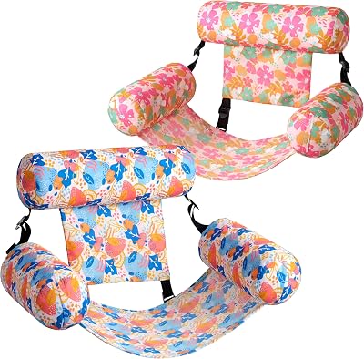 Sloosh Inflatable Pool Float Hammock Chairs 2 Pack Flower Pattern