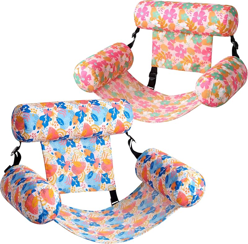 Sloosh Inflatable Pool Float Hammock Chairs 2 Pack Flower Pattern