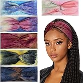 Huachi Fashion Headbands for Women's Hair Wide Tie Dye Turban Head Bands Non SlipTwisted Headwraps Workout Hair Accessories, 6 Pack