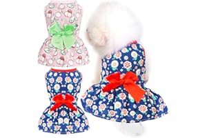 HRTTSY 2 Pack Small Dog Dress Soft Cotton Summer Dog Clothes Girl Funny Floral Avocado Puppy Princess Dress Cute Bowknot Dog Dresses Chihuahua Yorkie Pugs Outfits Cat Birthday Apparels(Blue/Pink,XS)