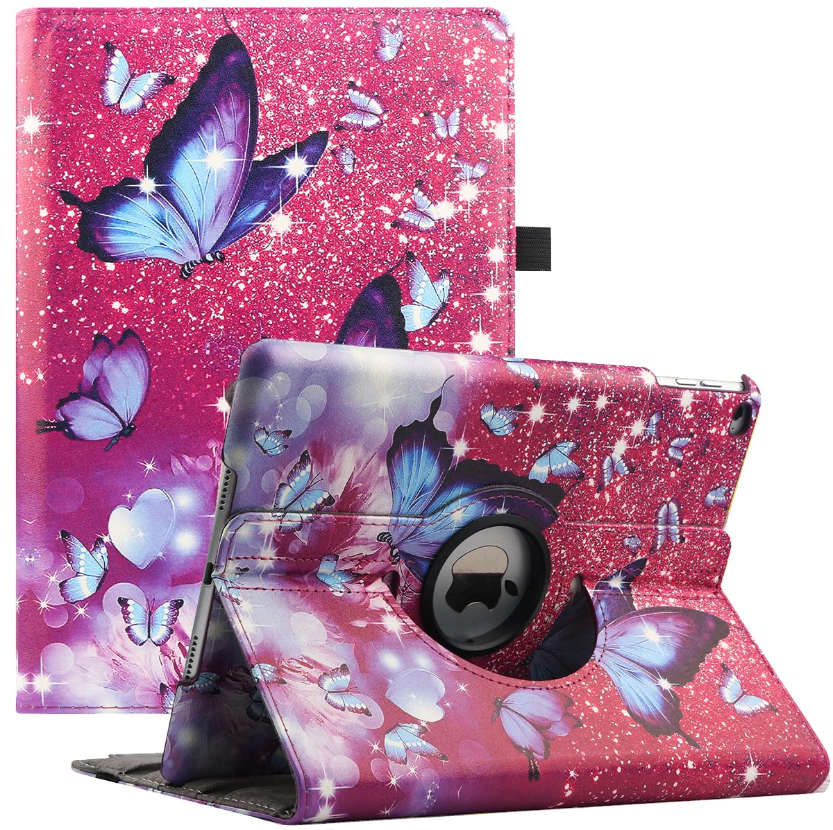 New iPad 9th/ 8th/ 7th Generation Case (10.2 inch) - 360 Degree Rotating Stand Smart Protective Cover, with Auto Sleep Wake Feature for Apple iPad 10.2 Inch 2021/2020/2019 (Purple Butterfly) — image 1