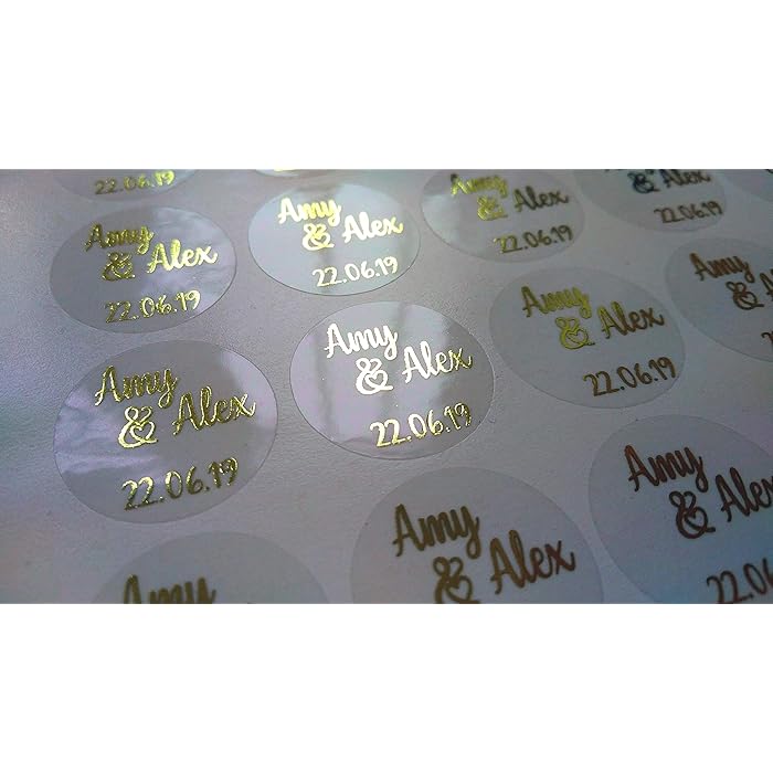 Buy 1" 25mm Round Clear Personalised Text in Metallic Gold Wedding