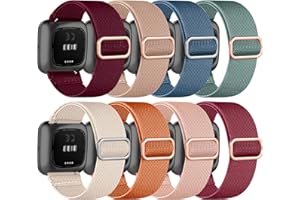 Zspoly 8 Pack Elastic Bands Compatible with Fitbit Versa 2/Versa/Versa Lite/Versa SE for Women Men, Adjustable Stretchy Nylon Braided Strap Solo Loop Sport Replacement Wristband for Versa Smart Watch
