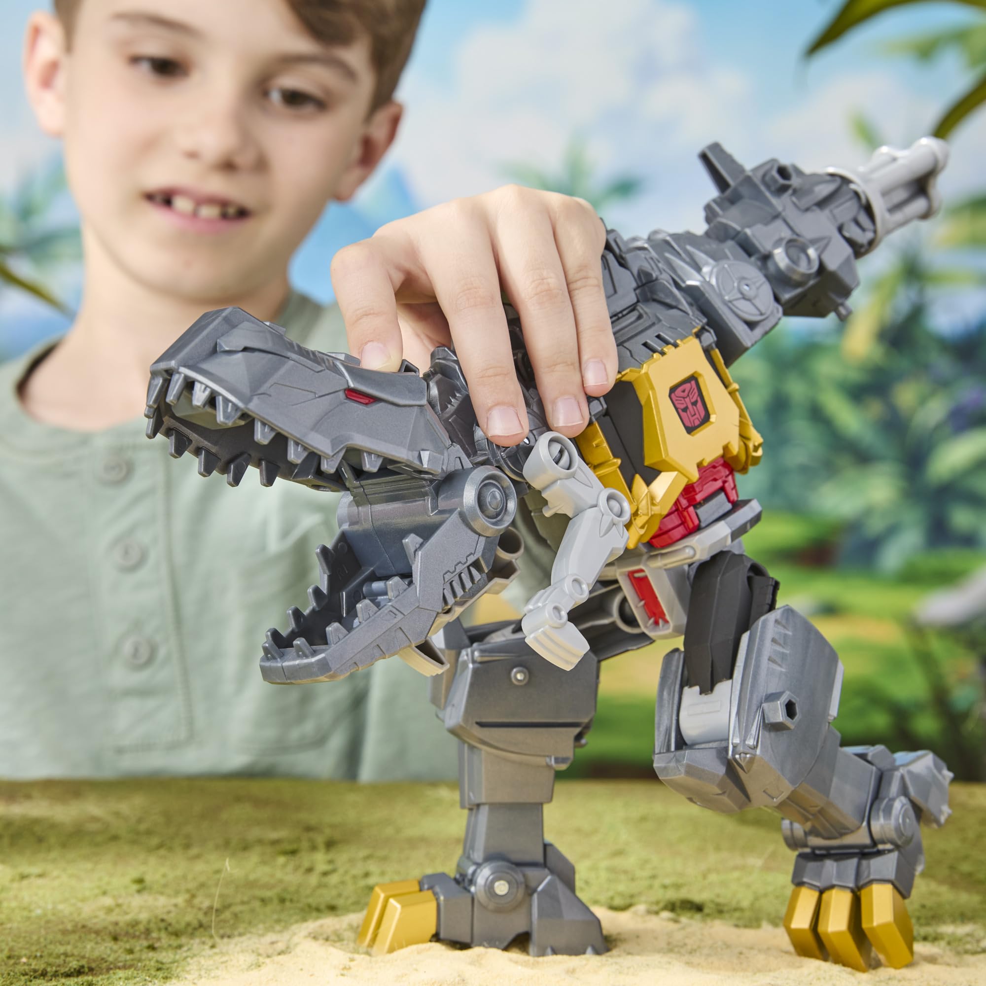 Transformers Cyberworld Grimlock Chomp & Battle 9-Inch Action Figure, Quick Change to Dino Mode, Robot Toys for Boys & Girls 6+ Years