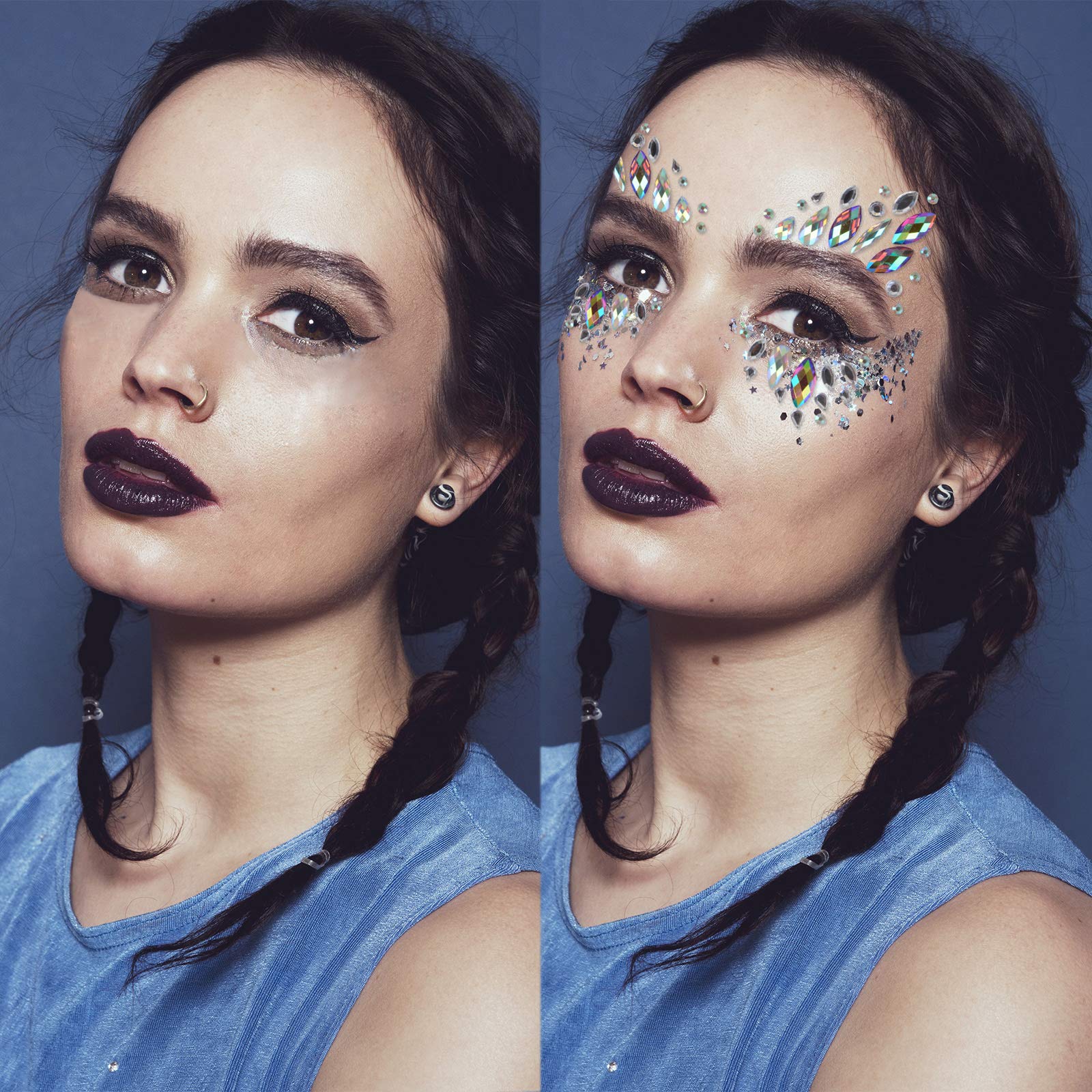 Body Tattoo Sticker, Fascigirl 4 Bohemian Rhinestone Crystal Mermaid Tears Stickers Halloween Rave Party Festival Metallic Shiny Gems Glitter Temporary Face Body Tattoos Jewels