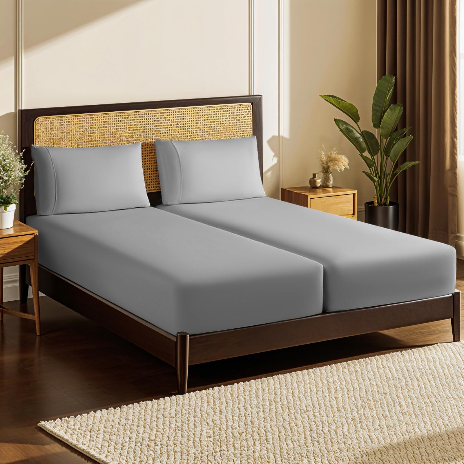 Photo 1 of LBRO2M Split King Sheet Sets for Adjustable Bed 1000 Thread Count 100% Egyptian Cotton Sheet, 5 Piece Sets Bed Sheet Deep Pocket Up to 16" Soft Comfortable All Season (Split King, Gray)
