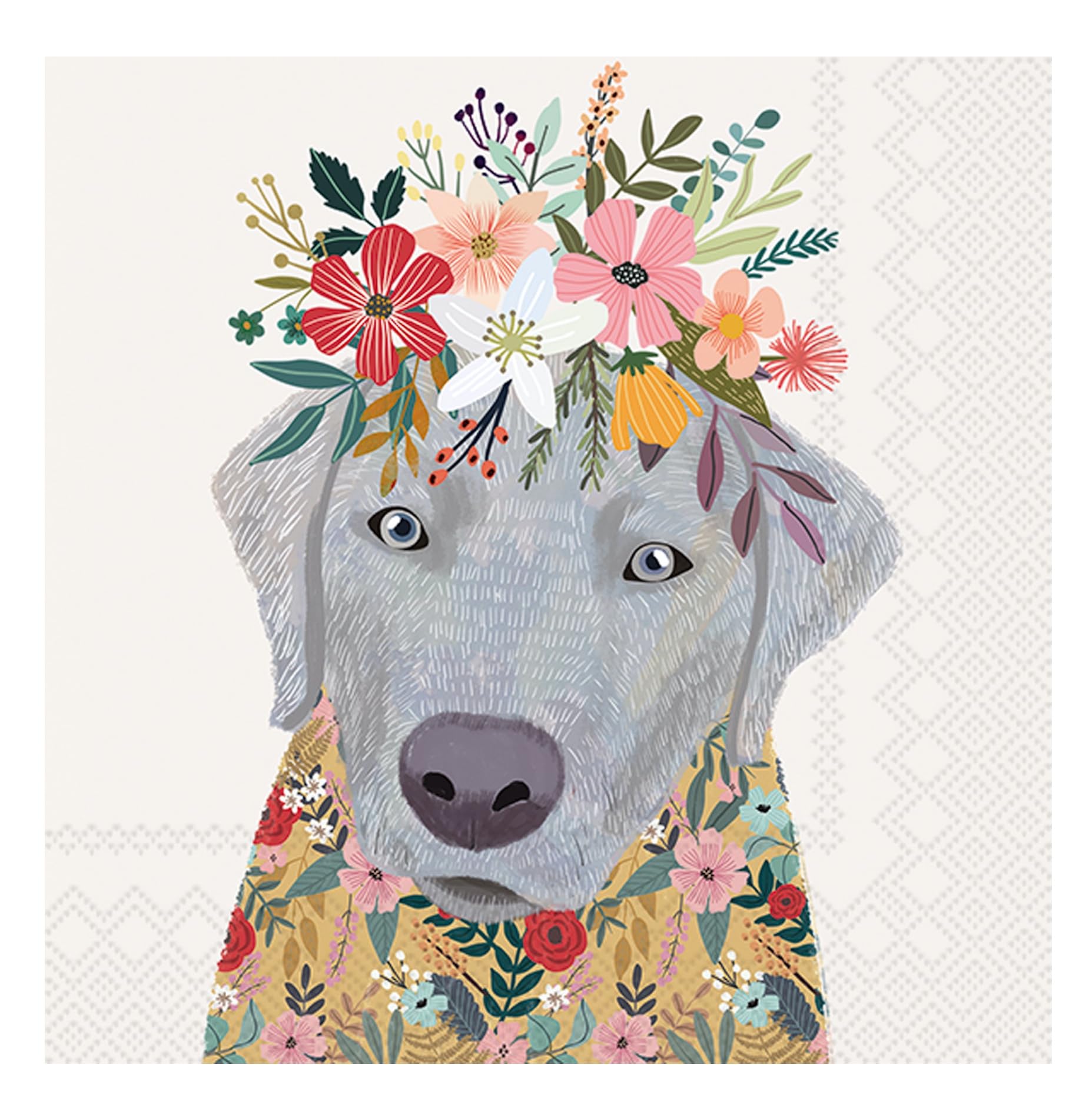 Boston International IHR Cocktail Beverage Paper Napkins, 5 x 5-Inches, Floral Dog,C833100