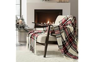 EverGrace Stewart Christmas Plaid Chenille Throw Blanket for Couch, Super Soft Cozy Tartan Checkered Throw Blanket with Tassels, Lightweight Plush Chenille Knit Throw for Christmas Decor, 50”x60”