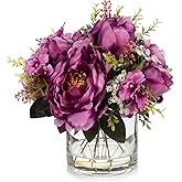 ENOVA FLORAL Artificial Silk Flower Arrangement with Vase,Mixed Artificial Silk Peony Flower in Vase for Decoration Home Office, Wedding Centerpiece (Purple)