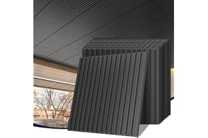 LooYee 24 PCS 24x24 Inch Slat Black Ceiling Tiles, 2x2 Ft Fluted Drop Ceiling Panels for Interior Decor PVC Waterproof Ideal for Bathroom Living Room Bedroom Office Commercial Spaces Cover 96 Sq.Ft