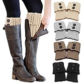 PHOGARY 4 Pairs Winter Warm Boot Cuffs for Women, Crochet Knitted Boot Socks for Gilrs Short Leg Warmers Boot Topper Socks Leg Cuffs Boot Warmers Gift