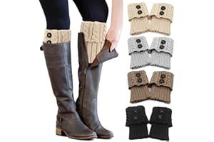 PHOGARY 4 Pairs Winter Warm Boot Cuffs for Women, Crochet Knitted Boot Socks for Gilrs Short Leg Warmers Boot Topper Socks Leg Cuffs Boot Warmers Gift
