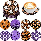 8 PCS Halloween Coasters with Holder - DIY Diamond Art Kit for Beginners, Adults, Kids (Halloween-2)