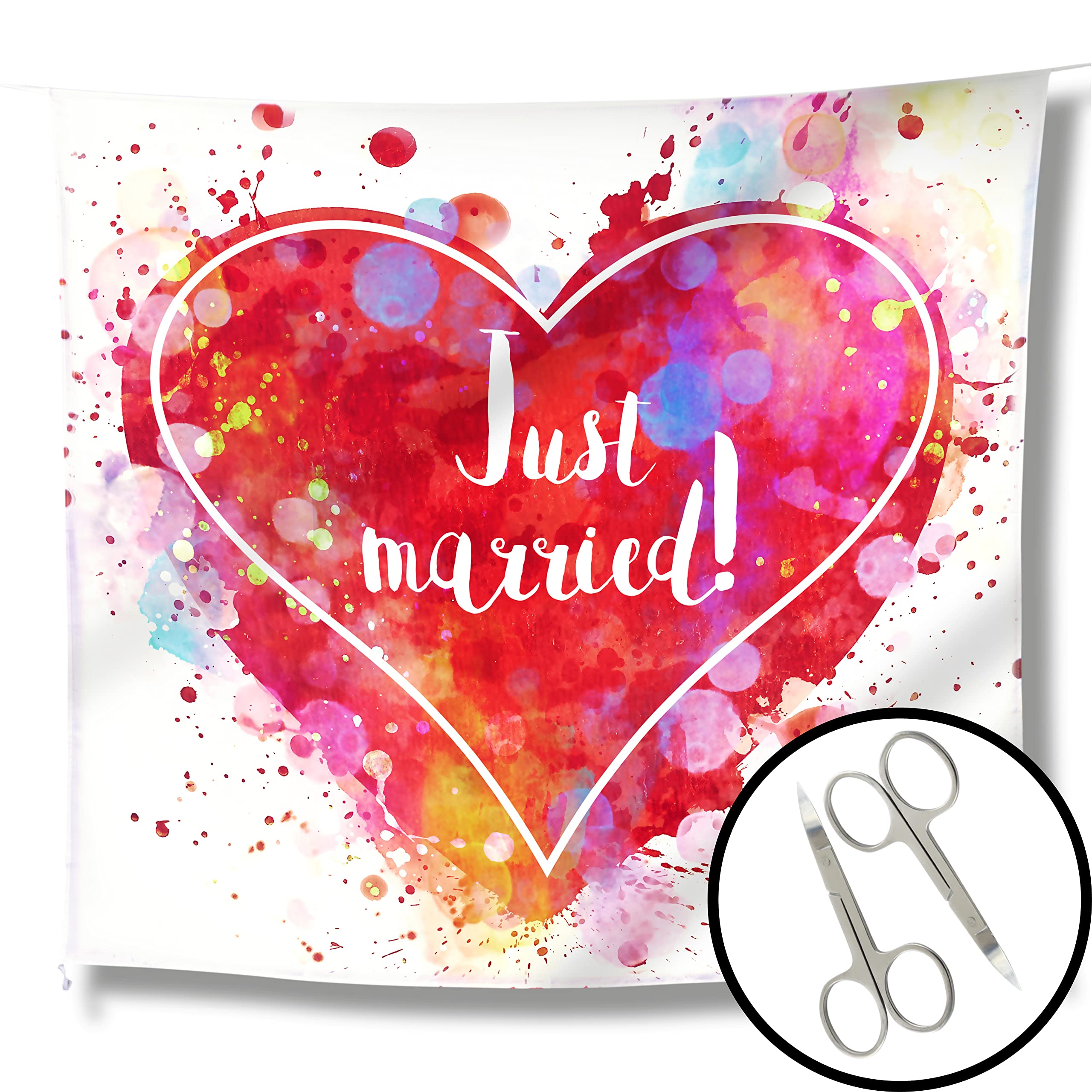 WeddingTree wedding sheet Just married Colourful - wedding heart to be cut out and two sets of scissors â€“ game for the married couple â€“ photo scene decoration