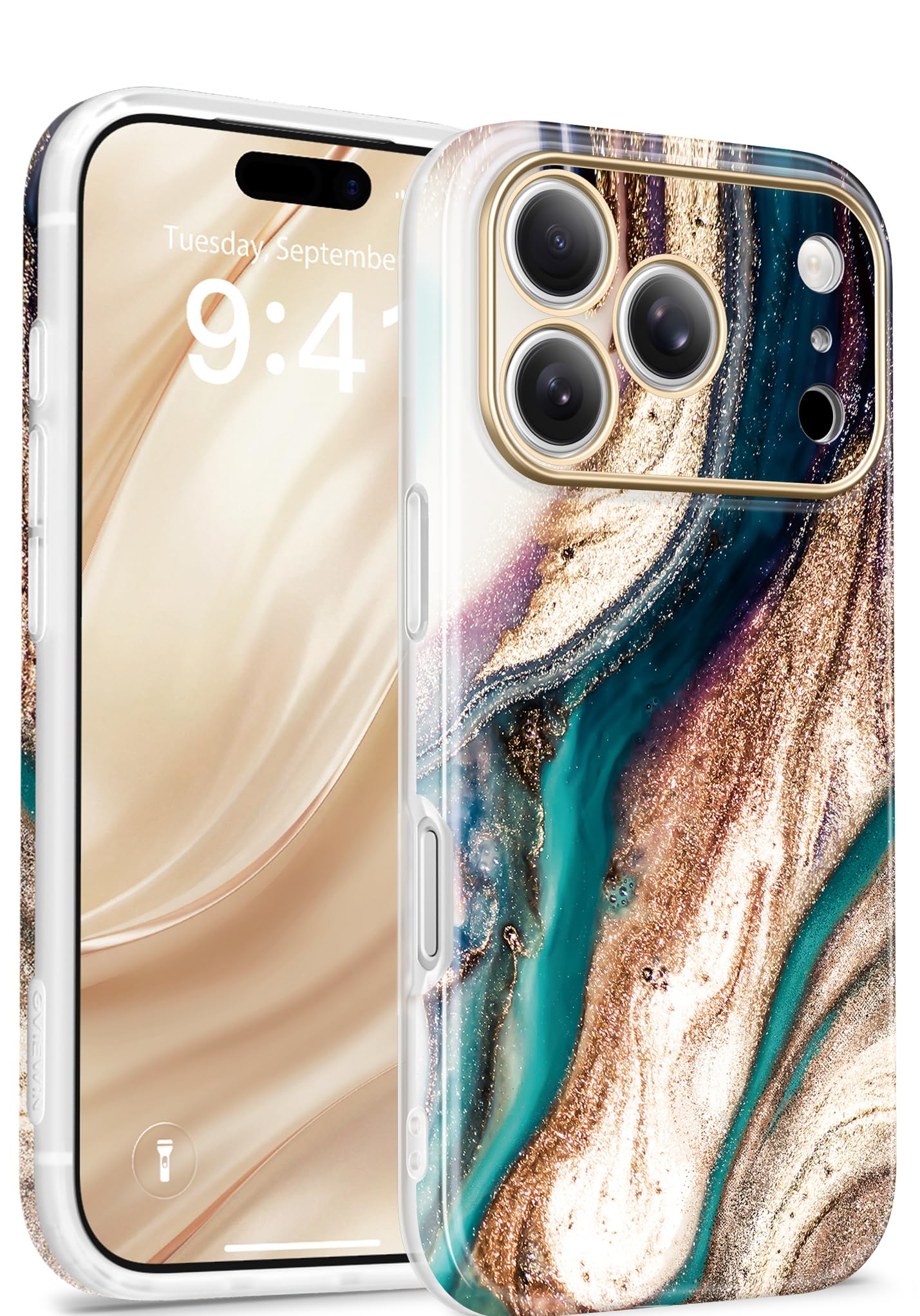 Photo 1 of GVIEWIN for iPhone 17 Pro Case Compatible with MagSafe, [Full Camera Protection][Military-Grade Protection] Shockproof Protective Slim Magnetic Marble Phone Case for 17 Pro 6.3", Drift Sand/Gold