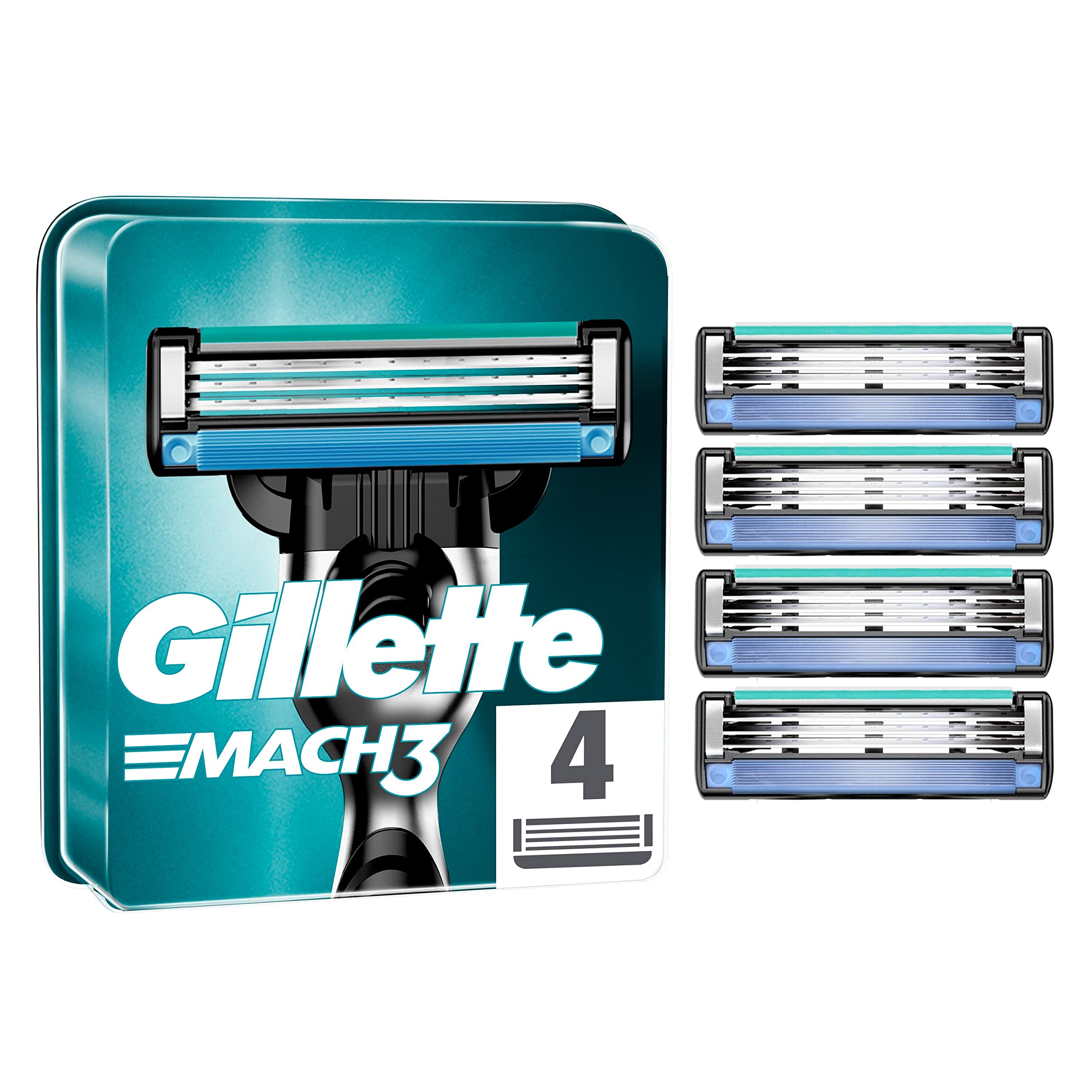 Gillette Mach3 Men’s Razor Blade Refills, 4 Count, Engineered With Precision Cut Steel For Up To 15 Shaves Per Blade