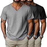 3 Pack Big and Tall Cotton Shirts for Men M-7XL Soft V Neck Shirt Plus Size Short Sleeve Tee Undershirt Casual Tops(Black, Dark Grey, Light Grey,4X-Large)