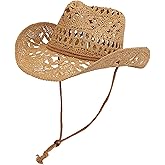 Melesh Straw Cowboy Hat for Women and Men with Shapeable Wide Brim Sun Beach Western Cowgirl Hat