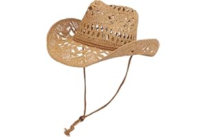 Melesh Straw Cowboy Hat for Women and Men with Shapeable Wide Brim Sun Beach Western Cowgirl Hat