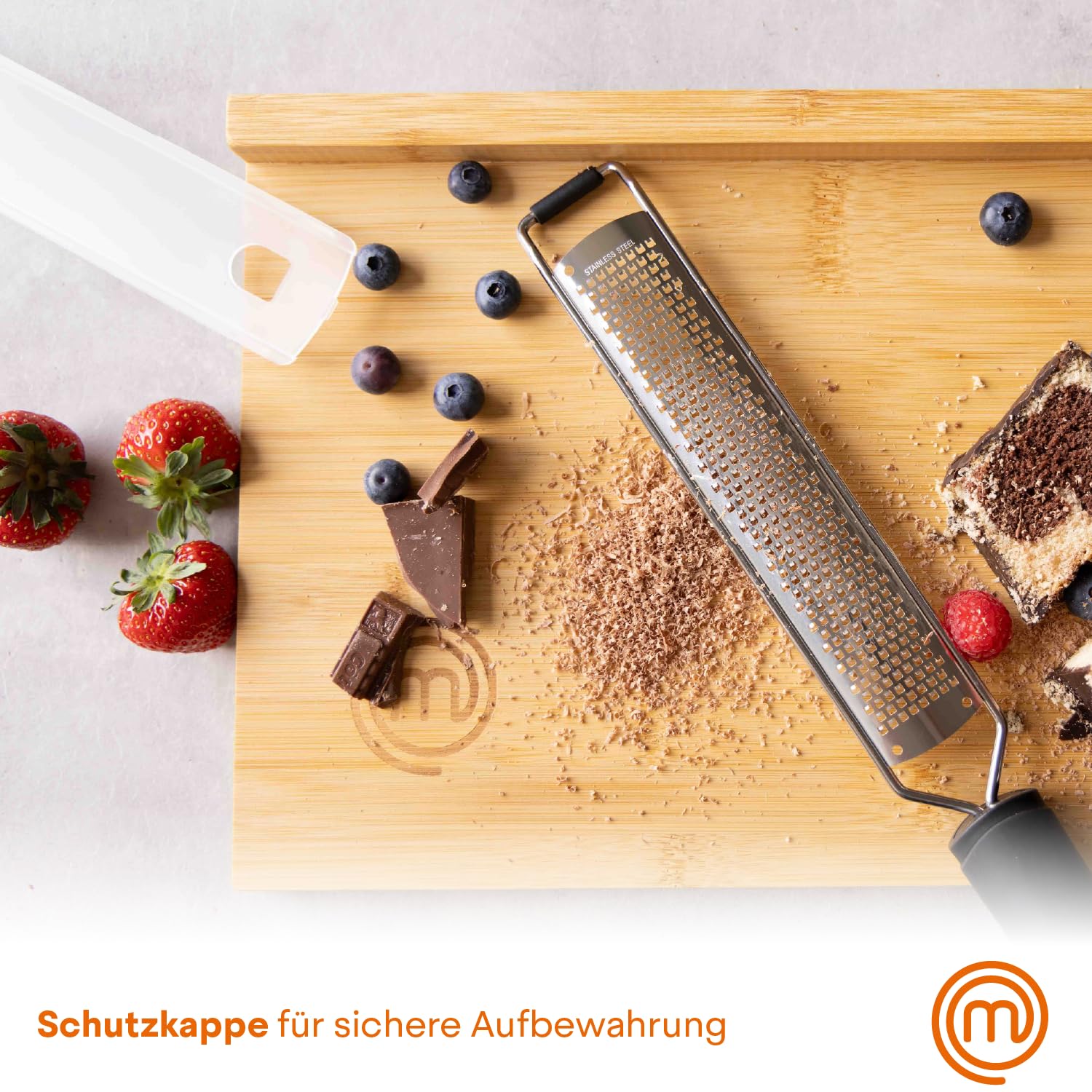 MasterChef Parmesanreibe Zester, Zestenreißer, Zitronenreibe, Muskatnuss Reibe, Ingwerreibe, Handreibe mit Rassiermesserscharfe Edelstahlklinge und Ergonomisch Rutschfester Griff, Spülmaschinenfest 7