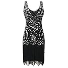 Mesisan Women's 1920s Flapper Dresses V Neck Vintage Gatsby Bead Sequin Fringed Great Gatsby Dress(Black S)
