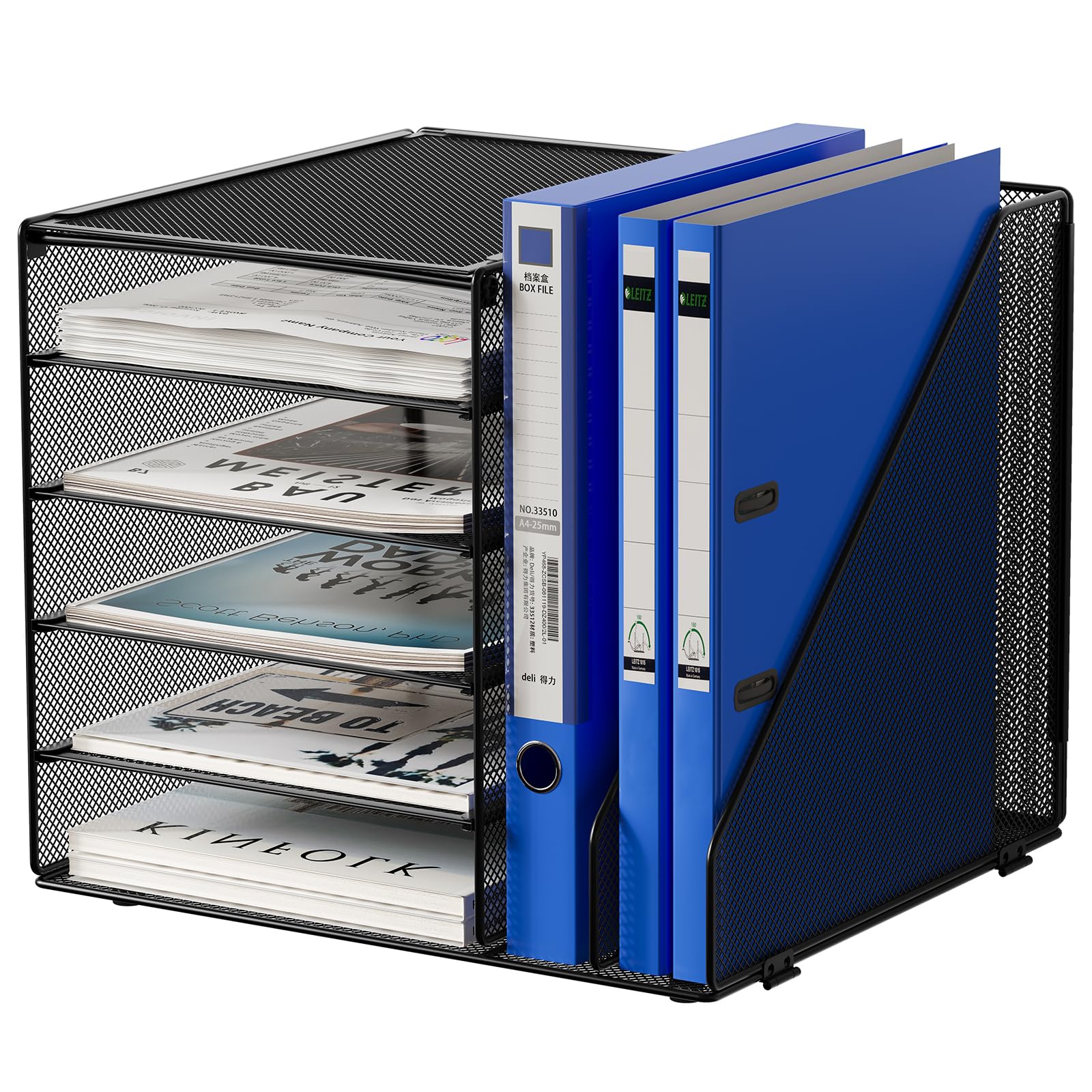 EasyPAG 7 Compartments Metal Mesh A4 Desk Tray,File Holder,Paper Organiser,Magazine Storage,Filing Rack for Office & Home Desktop Tidy,Black