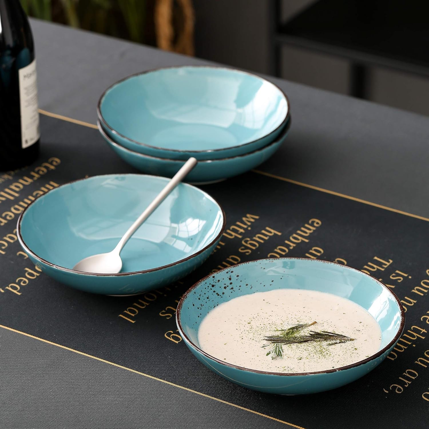 vancasso, Navia Series, Porcelain Soup Plate, Salad Bowl, 4 Pieces - 700 ML, Sea Blue, 4-Piece - Image 5