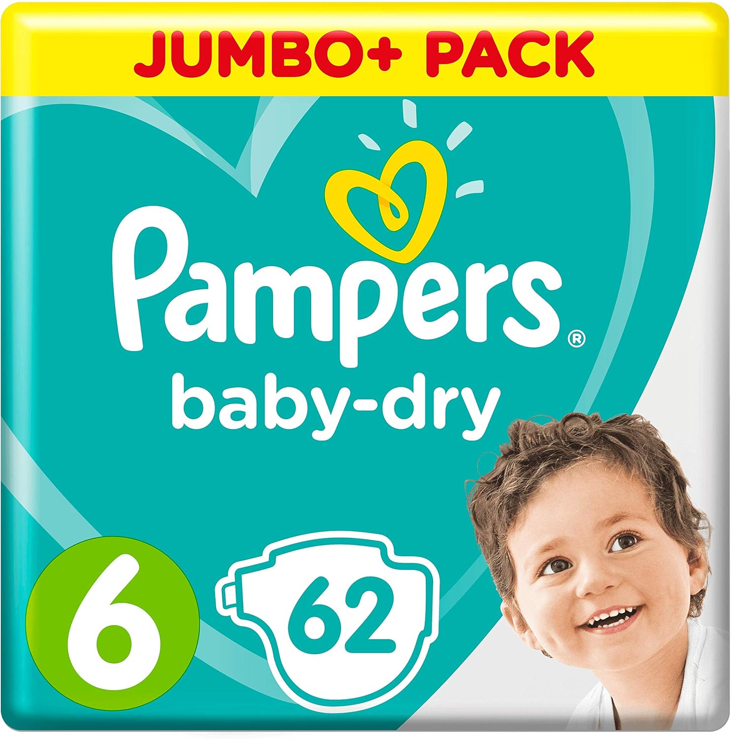 Pampers Baby Dry Diapers Gr. 6 (13-18 kg), for breathable dryness jumbo + pack, White, Size 6 (62 Count)