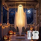 Minetom 4.5FT Swinging Ghost Outdoor Halloween Decorations, Hanging Ghost | Light Up Ghost on a Swing for Front Porch, Yard, Tree and Garden, Spooky Hanging Halloween Decor for Indoor Outdoor Displays