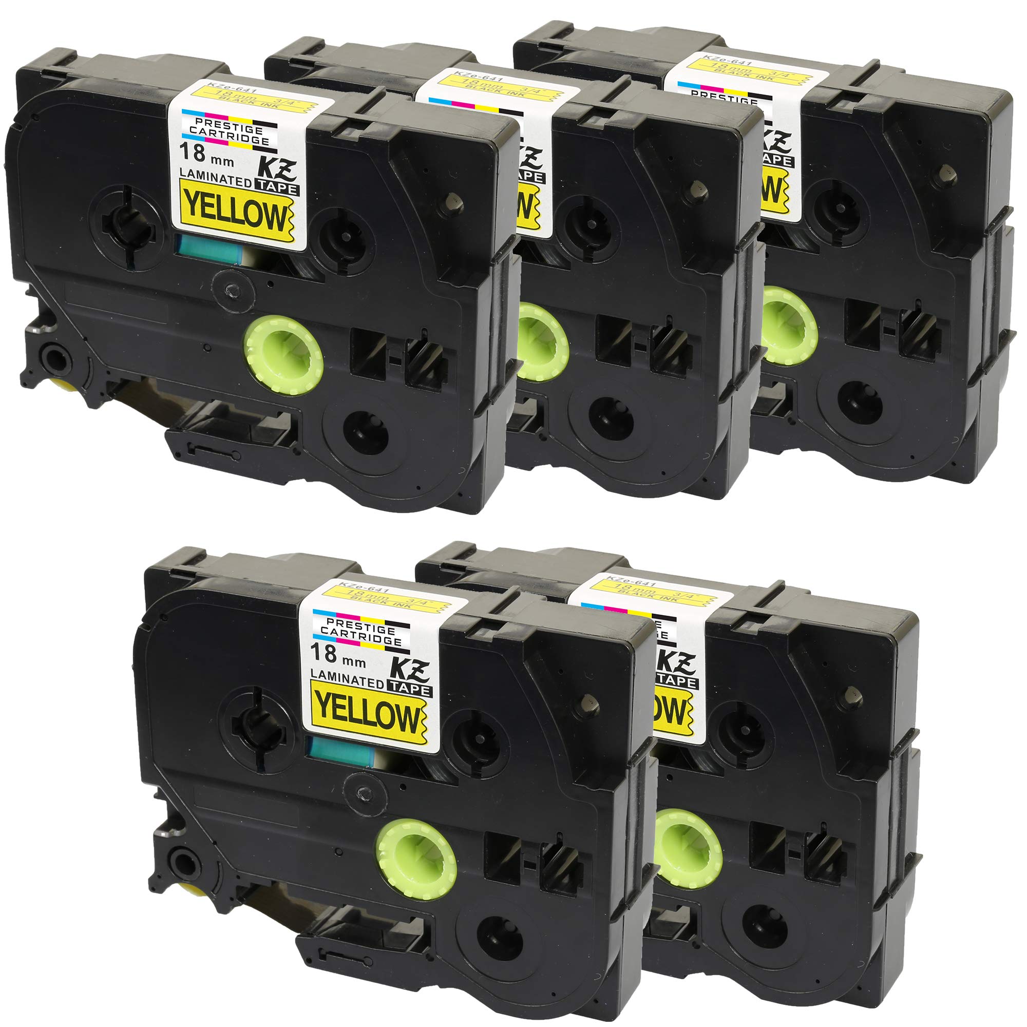 5X Compatible Label Tapes TZ-641 TZe-641 Black on Yellow (18mm x 8m) for PT-2030VP 2430PC 3600 9600 D400 D400VP D450VP D600VP E300VP E550WVP H300 H500 H500LI P700 P750W