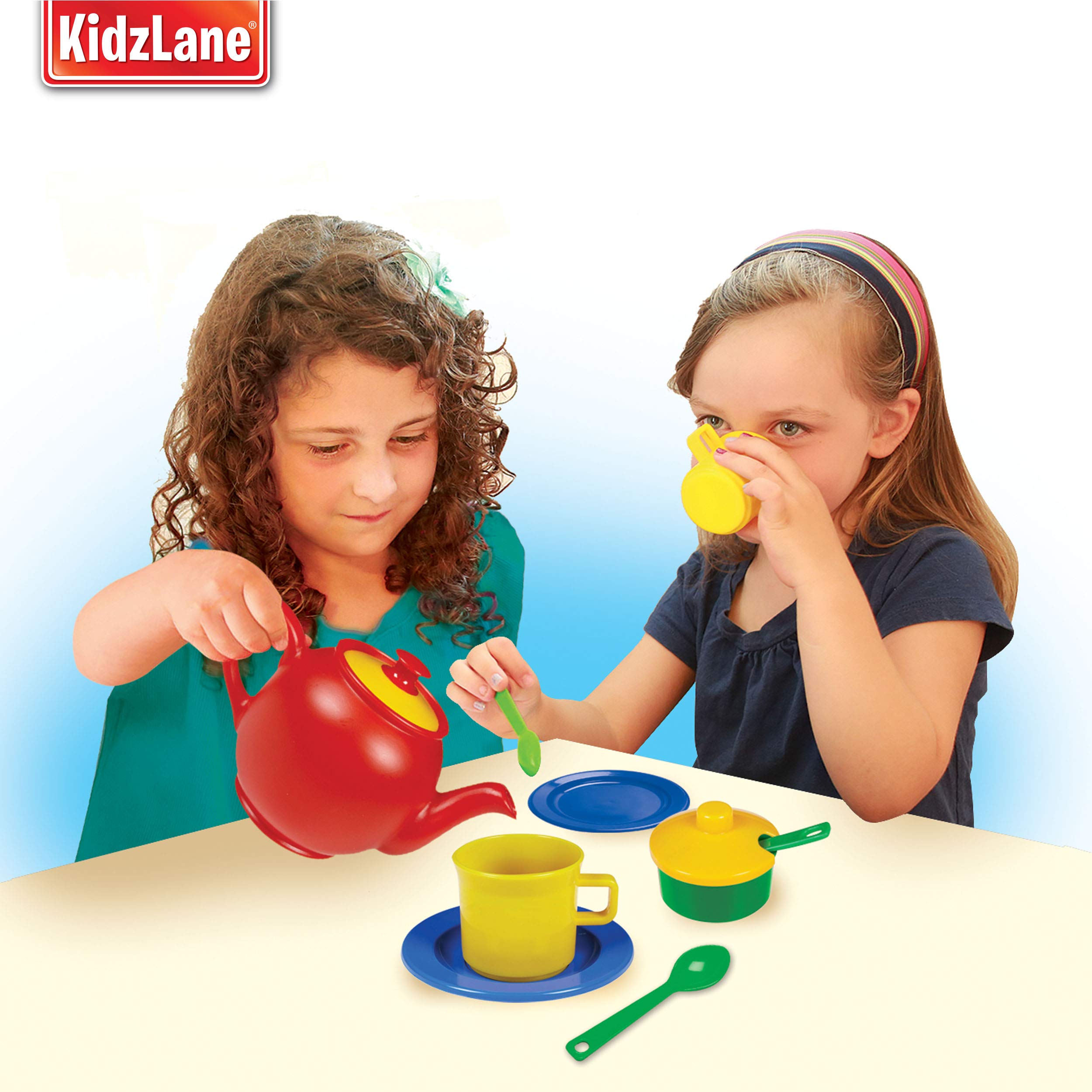 Kidzlane Play Tea Set, 15+ Durable Plastic Pieces, Safe and BPA Free for Childrens Tea Party and Fun