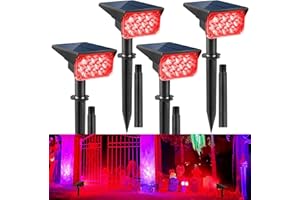 CREPOW Christmas Red Solar Spot Lights Outdoor,20 LED Waterproof IP65 Solar Landscape Light Adjustable Panel Spotlights for Wall Tree Yard Garden Halloween Lighting 4 Pack